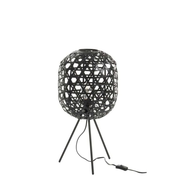 TABLE LAMP TRIPOD ROUND BAMBOO/METAL BLACK