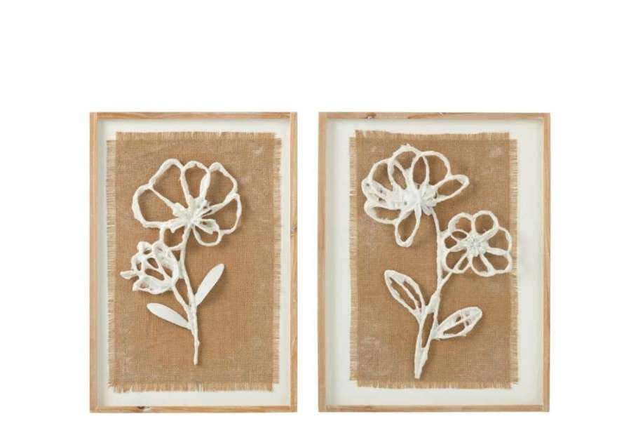 WALL DECORATION FLOWERS POLI FIR WOOD/MDF NATURAL/WHITE ASSORTMENT OF 2