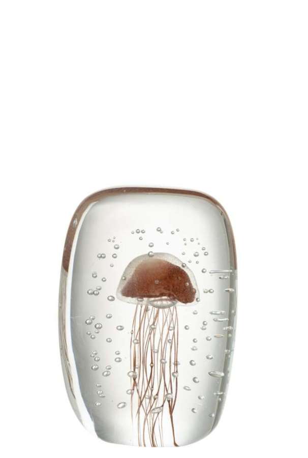 PAPERWEIGHT CALYPSO TRIANGLE GLASS TRANSPARENT/RED BROWN SMALL