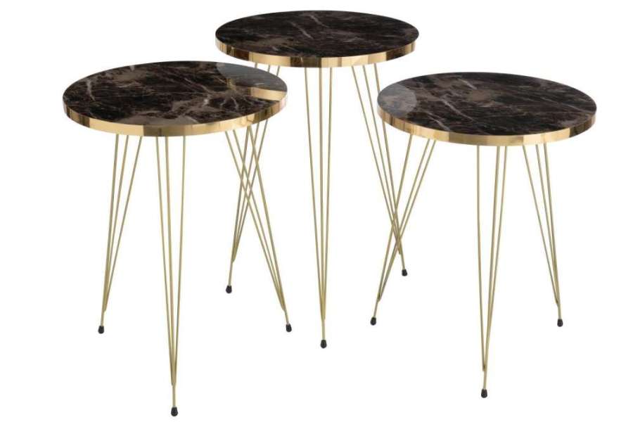 SET OF 3 SIDETABLES MDF/METAL WHITE/BLACK