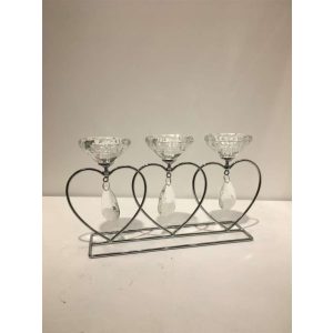Lysestake Krystall/Metall Hjerte X3 26X1