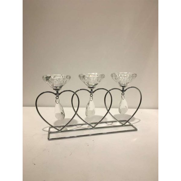 Lysestake Krystall/Metall Hjerte X3 26X1