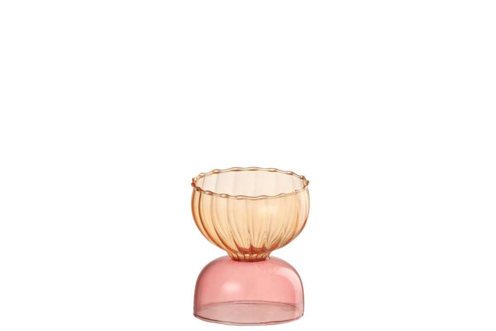 CANDLE HOLDER HALF GLOBES GLASS LIGHT ORANGE/PINK