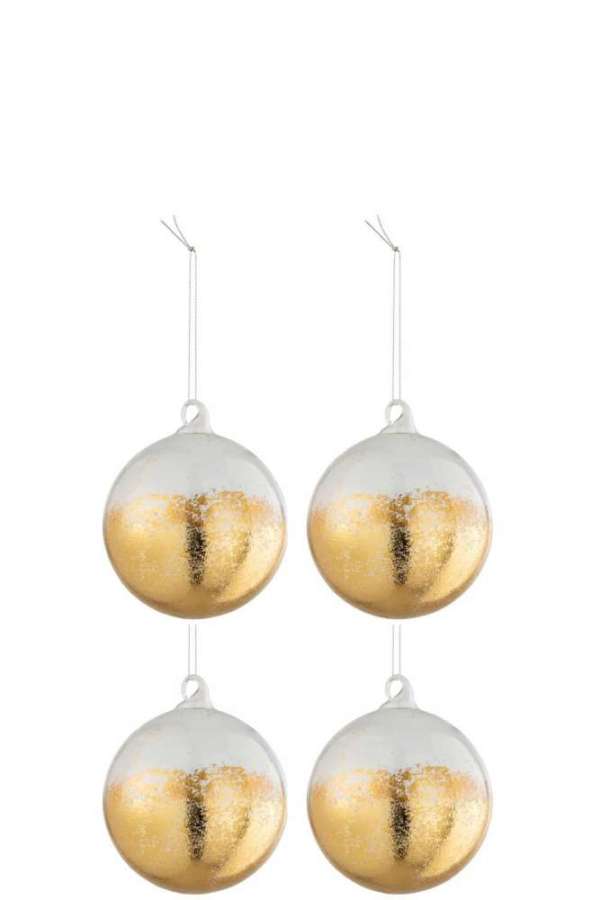 BOX OF 4 CHRISTMAS BAUBLES SHINY GOLD GLASS TRANSPARENT MEDIUM