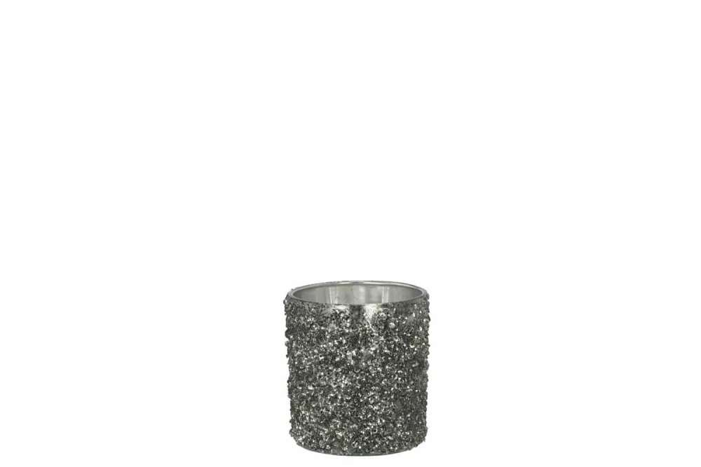 TEALIGHT HOLDER GLITTER GLASS SMOKEY GREY SMALL