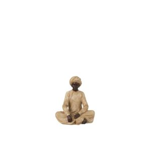 INDIAN FIGURE SITTING POLY BEIGE/BROWN SMALL