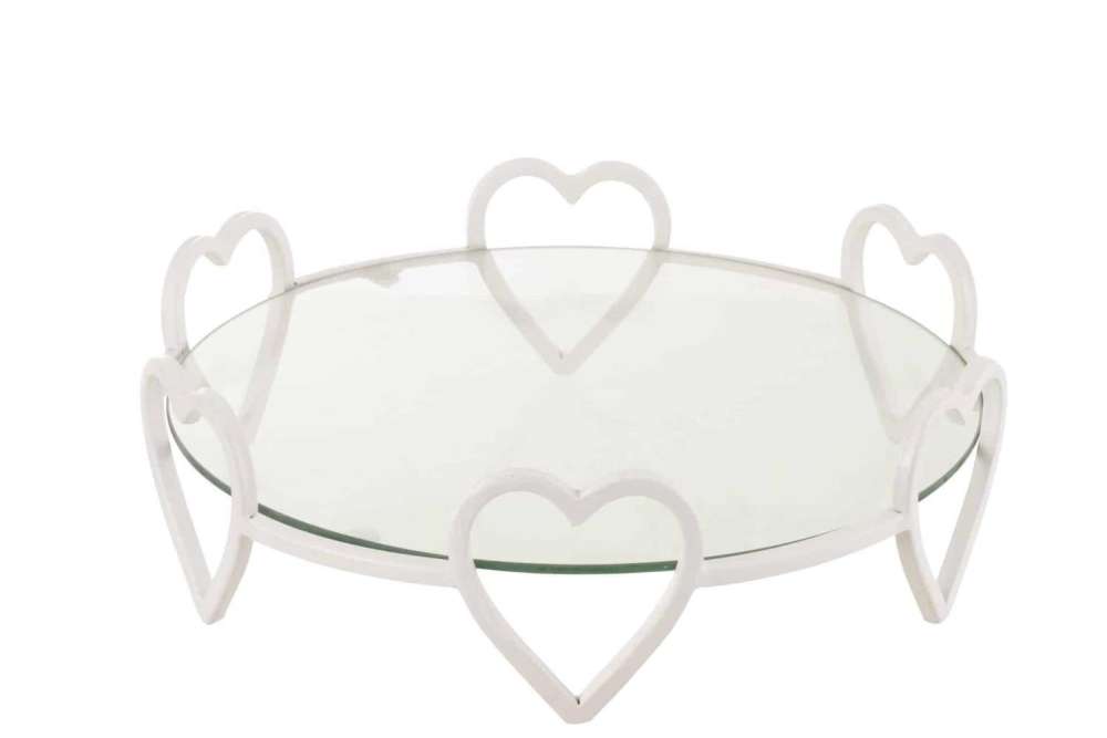 SAUCER ROUND HEARTEN METAL/GLASS WHITE
