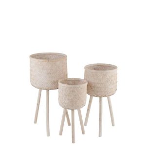 SET 3 FLOWERPOT HOLDERS 3 LEGS BAMBOO/PLASTIC NATURAL WASH