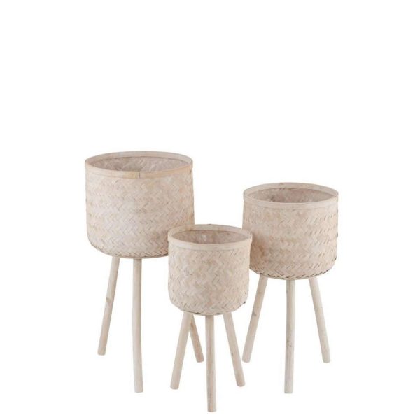 SET 3 FLOWERPOT HOLDERS 3 LEGS BAMBOO/PLASTIC NATURAL WASH