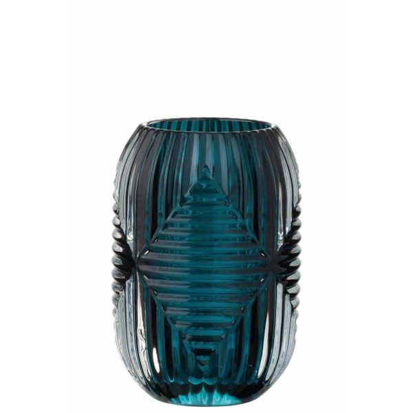 TEALIGHT HOLDER HIGH LINES GLASS BLUE