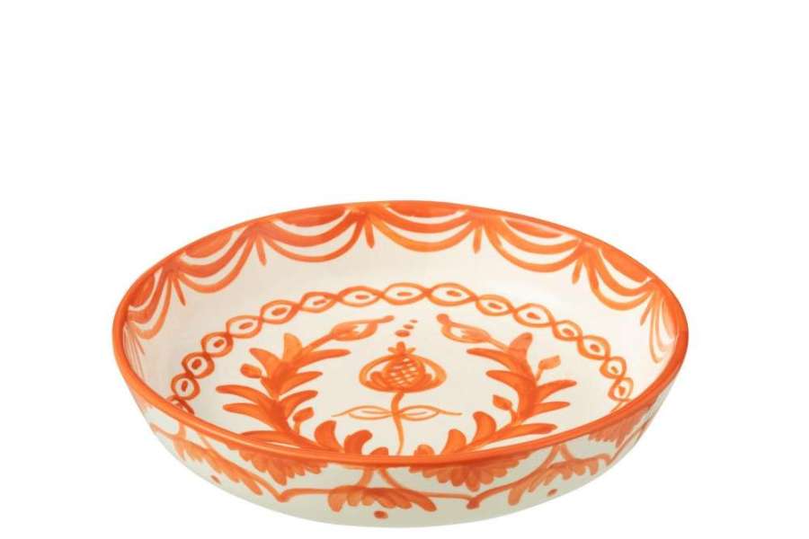 BOWL GRANADA LOW CERAMIC WHITE/ORANGE LARGE