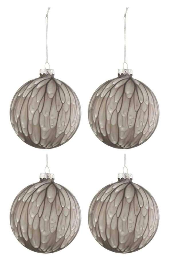 BOX OF 4 CHRISTMAS BAUBLES SPOTTED GLASS MATTE GREY LARGE