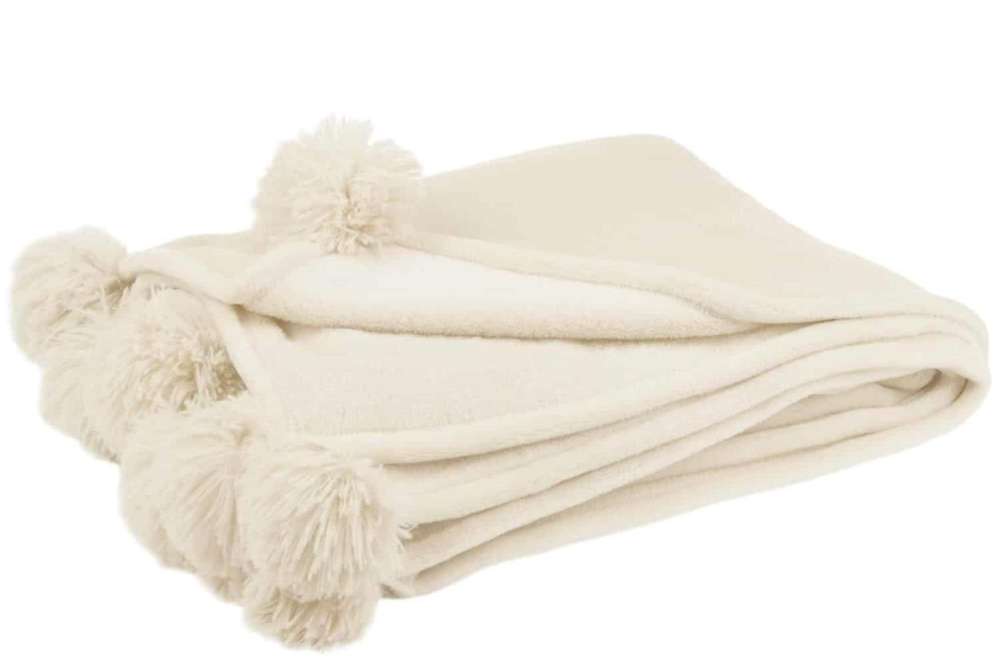 PLAID POMPOM POLYESTER CREAM