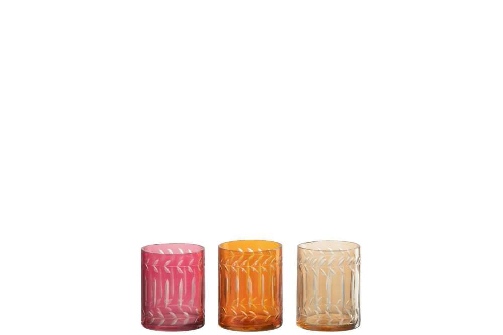 TEALIGHT HOLDER LEAVES STRAIGHT GLASS MIX ASSORTMENT OF 3
