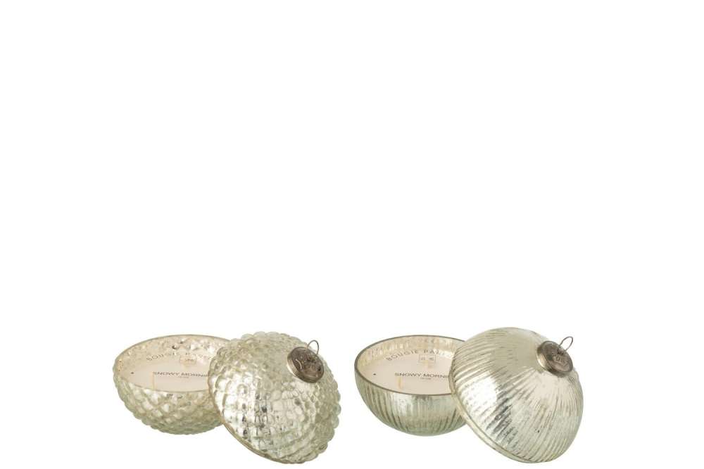 SCENTED CANDLE CHRISTMAS BAUBLE GLASS SILVER COLORED SMALL ASSORTMENT OF 2