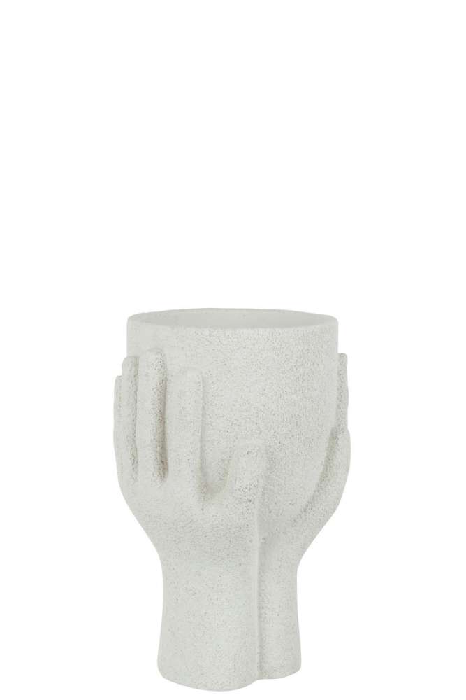 FLOWERPOT HANDS CEMENT WHITE LARGE