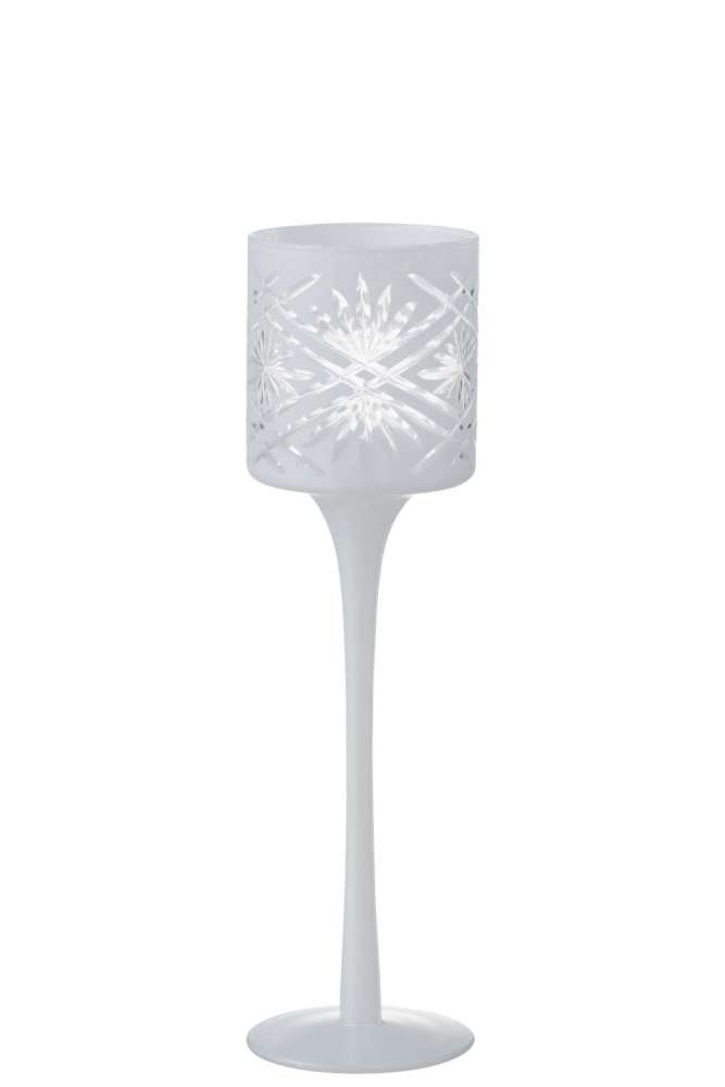TEALIGHT HOLDER ON FOOT SANTORINI GLASS WHITE SMALL