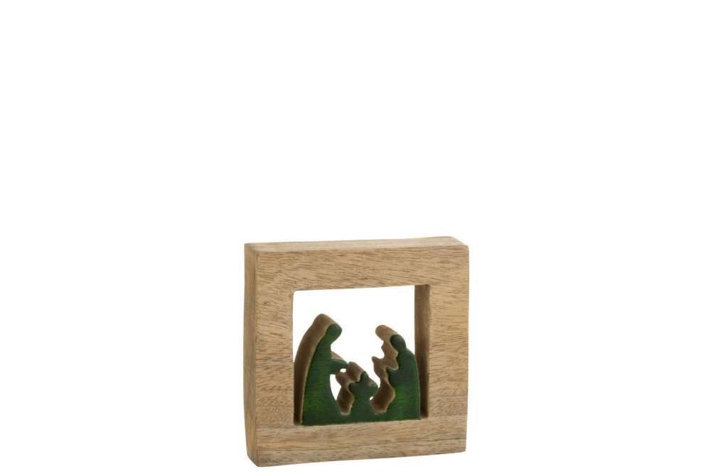CRECHE SQUARE WOOD GREEN/NATURAL SMALL