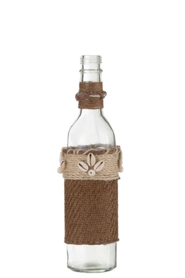 BOTTLE DECORATION WITH SHELLS GLASS BROWN