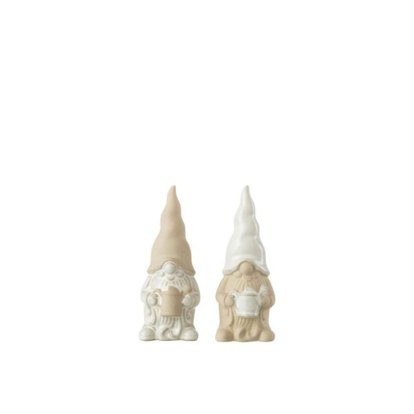 GNOME WATERING CAN PORCELAIN WHITE/BEIGE SMALL ASSORTMENT OF 2