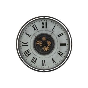 CLOCK METAL BORDER ROMAN NUMERALS METAL GREY/BLACK/GOLD LARGE