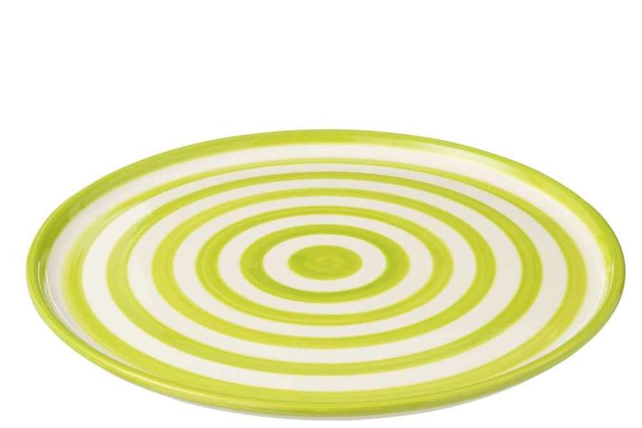 PLATE GRANADA STRIPES CERAMIC WHITE/GREEN