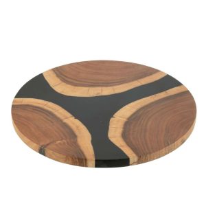 CUTTING BOARD ROUND ACACIA WOOD/RESIN NATURAL/BLACK