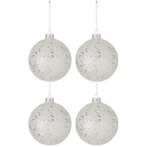 BOX OF 4 CHRISTMAS BAUBLES STARS GLASS SILVER LARGE