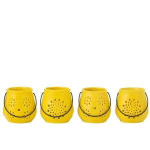 TEALIGHTHOLDER BUCKET MOTIVES PORCELAIN YELLOW ASSORTMENT OF 4