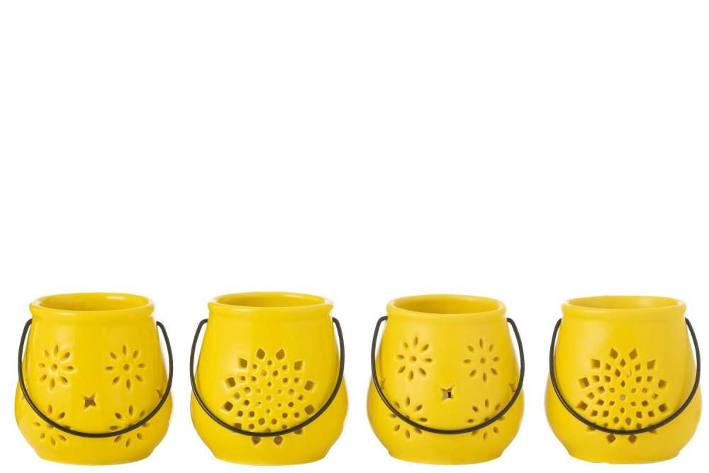 TEALIGHTHOLDER BUCKET MOTIVES PORCELAIN YELLOW ASSORTMENT OF 4