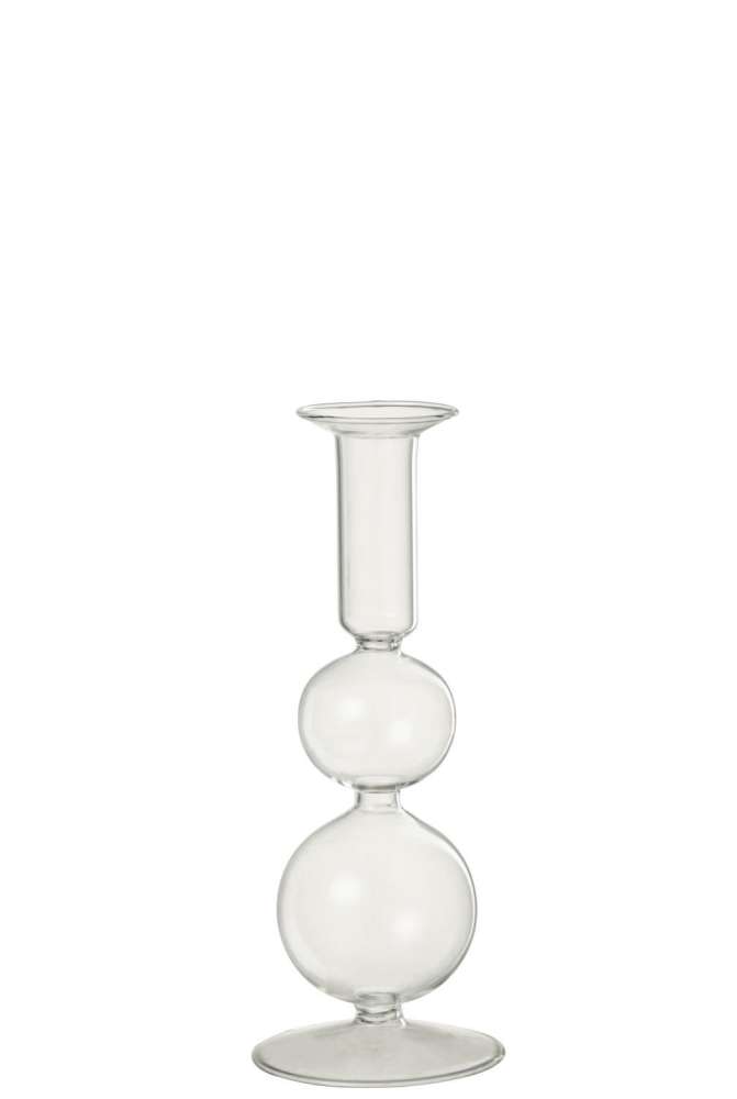 CANDLE HOLDER 2 ORBS GLASS TRANSPARENT LARGE