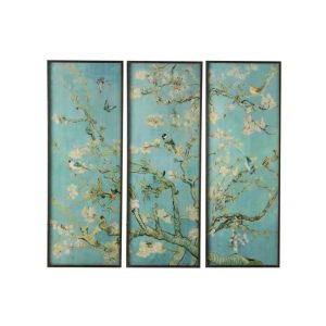 WALL DECORATION FRAME PANEL GLASS GREEN MIX/METAL BLACK ASSORTMENT OF 3