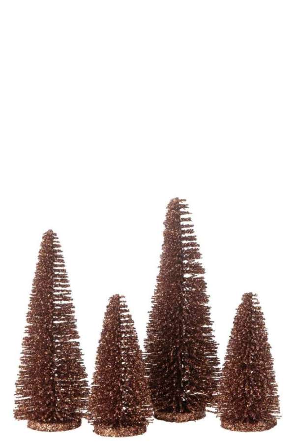 BOX OF 4 CHRISTMAS TREE DECO GLITTERS PLASTIC BROWN