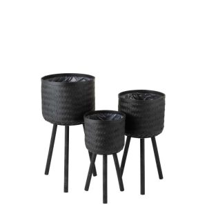SET 3 FLOWERPOT HOLDERS 3 LEGS BAMBOO/PLASTIC BLACK