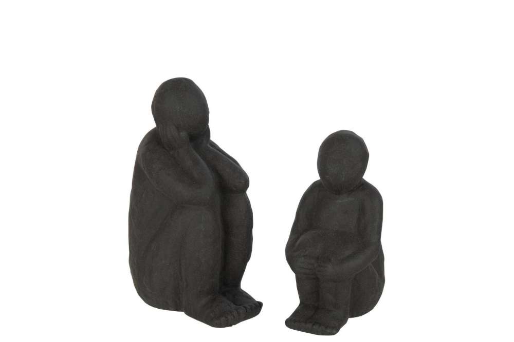 SET OF 2 FIGURINES SITTING SAND GLAZE PORCELAIN BLACK
