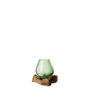 VASE ON FOOT GAMAL WOOD/RECYCLED GLASS NATURAL/GREEN SMALL