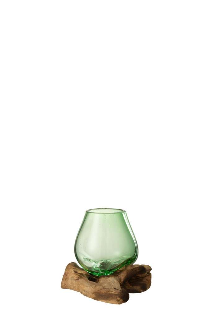VASE ON FOOT GAMAL WOOD/RECYCLED GLASS NATURAL/GREEN SMALL