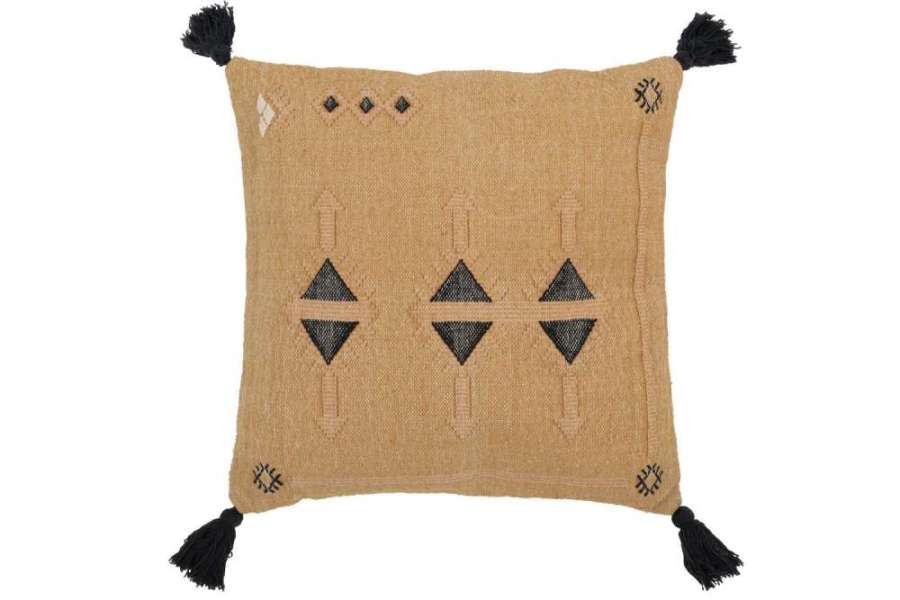 CUSHION TRIANGLES+TASSELS COTTON NATURAL/BLACK