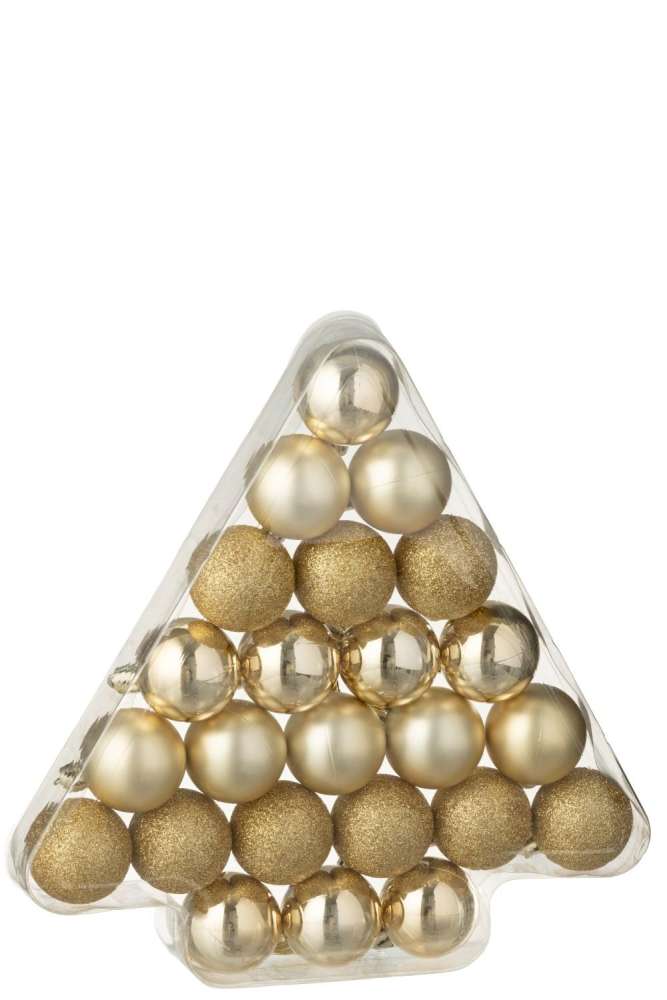 BOX OF 24 CHRISTMAS BAUBLE PLASTIC GOLD COLORED
