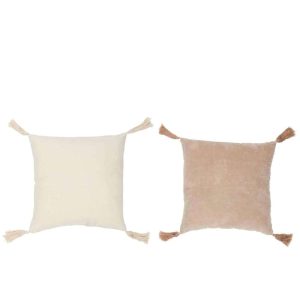 CUSHION TASSEL COTTON BEIGE/WHITE ASSORTMENT OF 2
