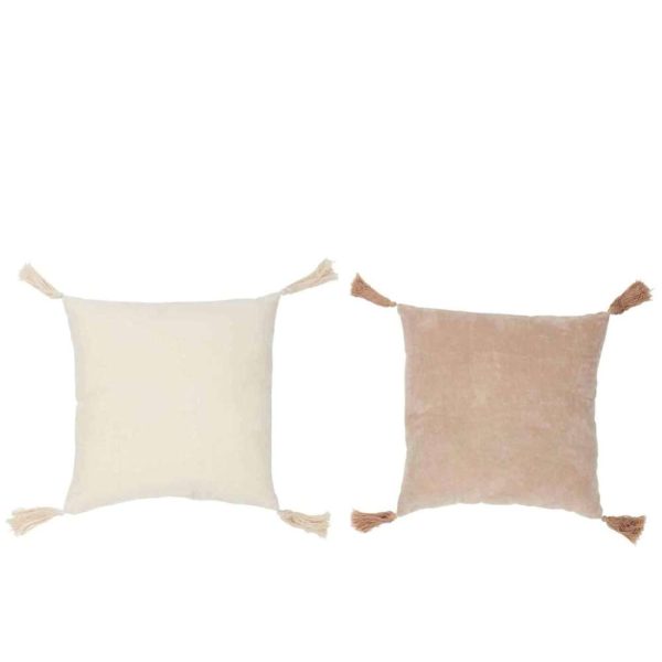 CUSHION TASSEL COTTON BEIGE/WHITE ASSORTMENT OF 2
