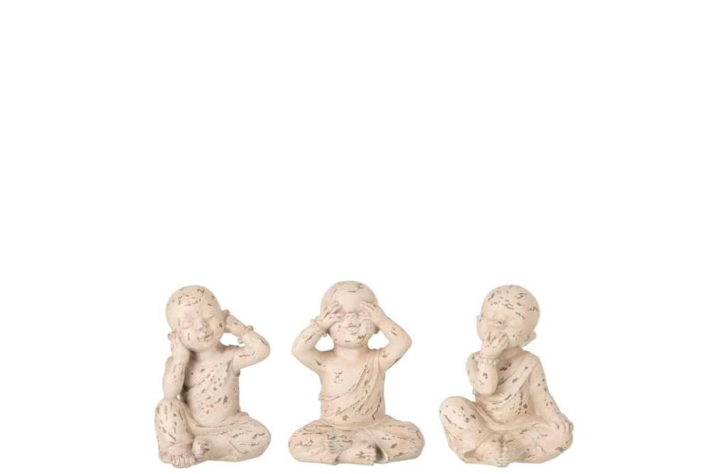 MONNIK SEE/HEAR/SPEAK NO EVIL POLY BEIGE/SALMON SMALL ASSORTMENT OF 3