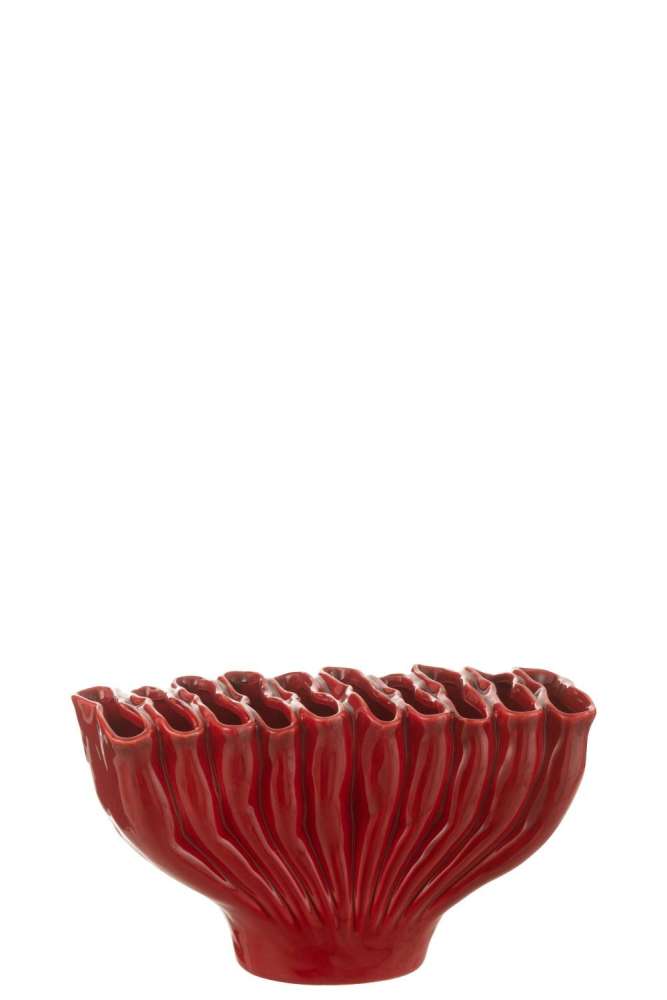 VASE MULTI TUBE NARROW PORCELAIN RED