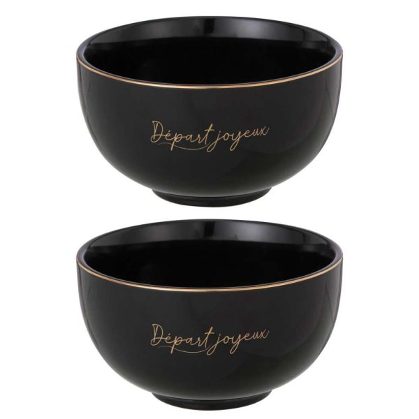 BOX OF 2 BOWL PORCELAIN DÉPART JOYEUX BLACK/GOLD LARGE