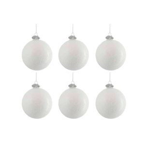BOX OF 6 CHRISTMAS BAUBLE GLASS ANTIQUE WHITE