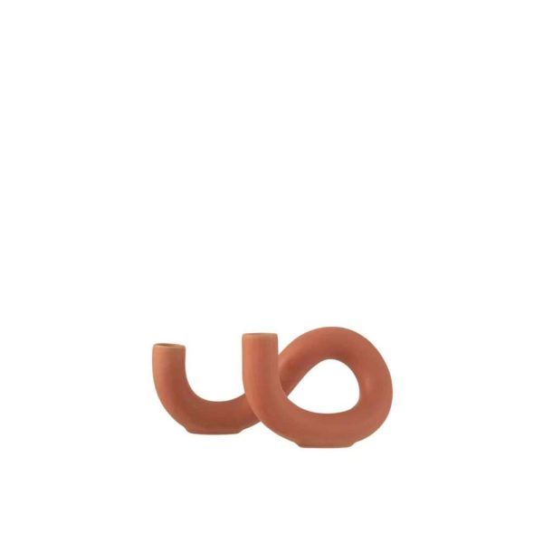 CANDLE HOLDER TORSION 2CANDLE CERAMIC ORANGE