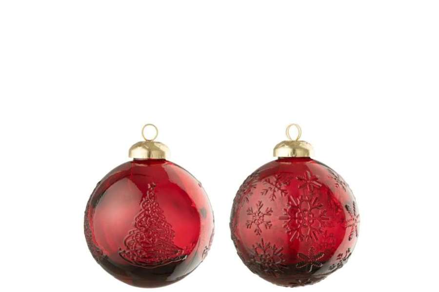 CHRISTMAS BAUBLE BALL GLASS RED ASSORTMENT OF 2