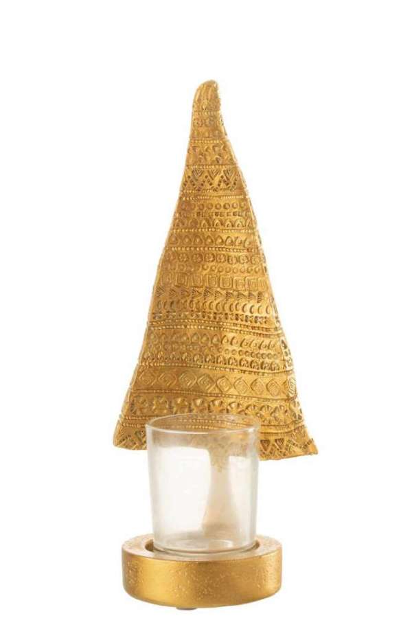CANDLE HOLDER XMAS TREE POLY GOLD LARGE