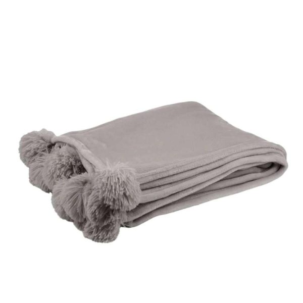 PLAID POMPOM POLYESTER TAUPE