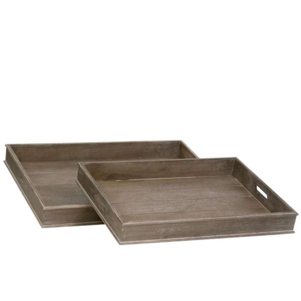 SET 2 TRAY WD GREY W  71x51x8CM